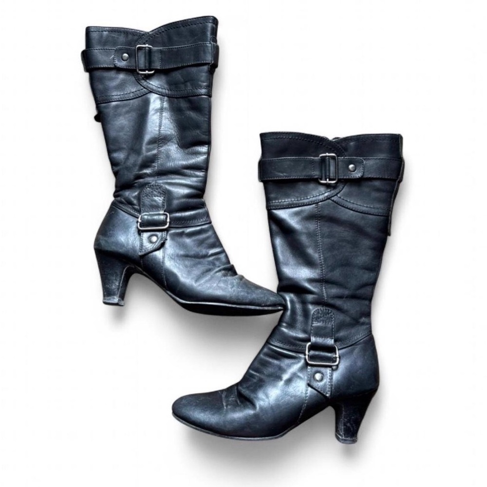 Black Knee High Buckle Boots / Minimalist / Moto Style 💋